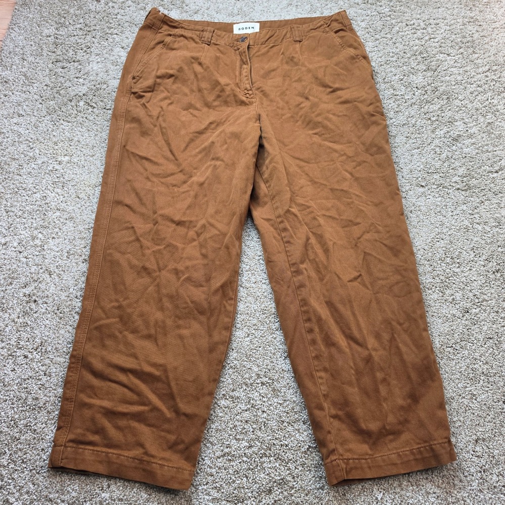 Boden Straight Leg Cotton Twill Pants Womens 14R Brown Outdoor Casual Preppy
